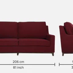 woodsworth from pepperfry Diego Fabric 3 Seater Sofa In Garnet Red Colour image 2