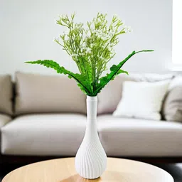 go hooked Baby’s Breath with Surahi Vase | 5Pcs White Gypsophila & Fern Décor Artificial Plant with Pot-picture-41
