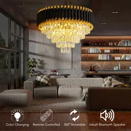 akrik 800MM Black Gold Moving chandelier Whith Bluetooth Speaker And RGB Colors Chandelier Ceiling Lamp image 2