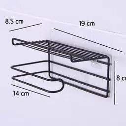 the organiser company Adhesive Toilet Paper Holder with Phone Shelf | Bathroom Tissue Roll Holder Black Towel Holder image 2