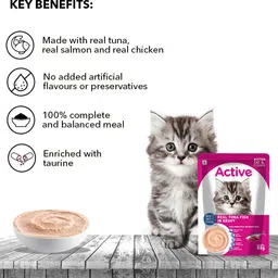 active Twin pack (50g x 16) 16 Pouches in Gravy, Real Tuna 800 g (16x50 g) Wet Young Cat Food image 4