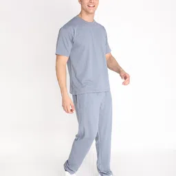 Men Top & Pyjama Set Grey Solid-image-50