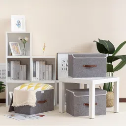 quail Set of 1 Non Woven Jute Print Large Storage Box with Lid & Handle for Toys,Cloth Storage Box image 2