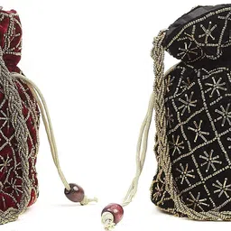 Women Maroon, Black Potli-image-40