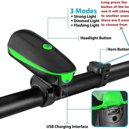 highrider Cycle Light Horn with Tail/Spot/ Light Multipurpose(Green) USB Rechargeable LED Bell image 2