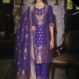 Embroidered Kurta, Trouser/Pant & Dupatta Set-image-0