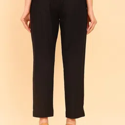 Women Regular Fit Black Pure Cotton Trousers-image-92