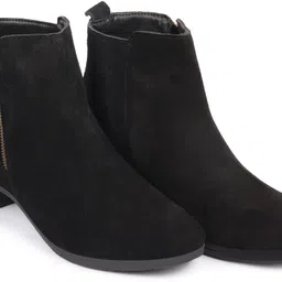 fausto Flared Heel Mid Top Suede Leather Zipper Closure Winter Chelsea Boots For Women image 2
