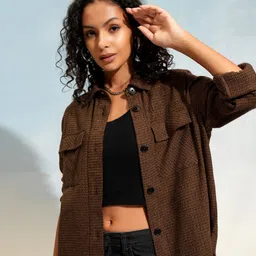 tokyo talkies Women Relaxed Fit Fit Checkered Cut Away Collar Casual Shirt-picture-23