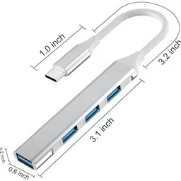 Washify USB Port Hub 3.0 Compatible for PC, Tablet, and Smartphone 4 in 1 Portable USB C Hub (Type-C to 4 USB-A Ports) with Aluminum Shell USB Hub image 4