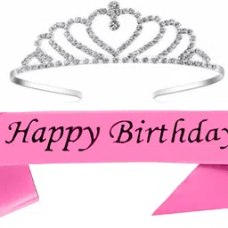 kumar & sons Happy Birthday Girl Sash and crown Tiara I Rose Gold Sash I Diamond Ring Crown image 1