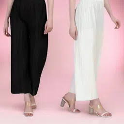 resham Pack of 2 Women Regular Fit Black, White Lycra Blend Trousers-picture-10