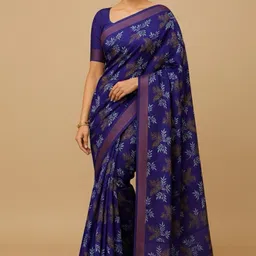luxury collection Floral Print Banarasi Silk Blend Saree image 1