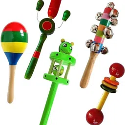 knk infotain Rattles Set For Baby Made by Pure Wood Material Wooden Toys Rattle image 1