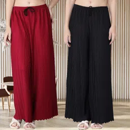 kwsh Pack of 2 Women Regular Fit Maroon, Black Viscose Rayon Trousers-picture-34