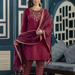 za store Embroidered Kurta, Trouser/Pant & Dupatta Set-picture-14