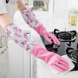 Rubber Elbow Length Cotton Flocklined Kitchen Factory Safety Glove PS-223 Rubber, Synthetic Safety Gloves-image-26