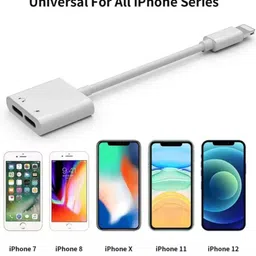 SANNO WORLD White Double Port Splitter, Lightning Headphone Audio & Charging Adapter Phone Converter image 2