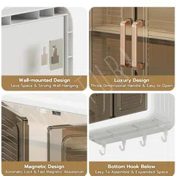 gloxy Storage Cabinet with Hooks for Kitchen | No Drill Self Adhesive Bathroom Shelf White Towel Holder image 4