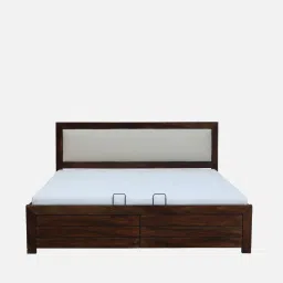 woodsworth from pepperfry Segur Sheesham Wood King Size Bed In Provincial Teak Finish with Beige Padded Headboard image 5