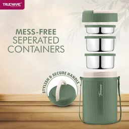 trueware GRUB 2 Insulated Hot Lunch Box With 2 SS Container 300 ML & 1 SS Container 200ML 3 Containers Lunch Box image 4