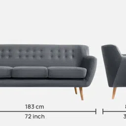 casacraft from pepperfry Disent Velvet 3 Seater Sofa In Grey Colour image 2