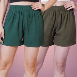 kasendra Solid Women Green, Green Casual Shorts image 1