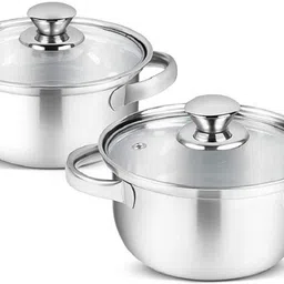 rbgiit Stainless Steel Modern Double Wall Insulated Casserole Dishes Server with Glass Lid Set / Insulated Curry Server / Glass Casserole Deep Round - Oven and Microwave Safe Serving Bowl with Glass Lid Pack of 2 Cook and Serve Casserole-picture-28