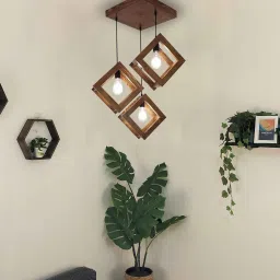 symplify Rhombus Brown Solid Wood Cluster Hanging Light image 1