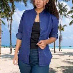 houseofcommon Women Regular Fit Solid Button Down Collar Casual Shirt image 1