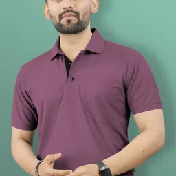 vebnor Men Solid Polo Neck Polyester Purple T-Shirt-picture-30