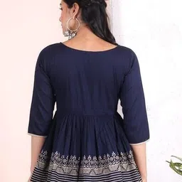 shyam fashion style Casual Regular Sleeves Printed Women Blue Top image 2