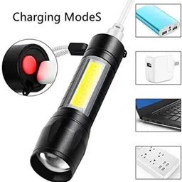 life creation (Pack of 2) Mini Pocket Light Zoom COB USB Charging Led Water Proof TorchR-121 Torch image 2