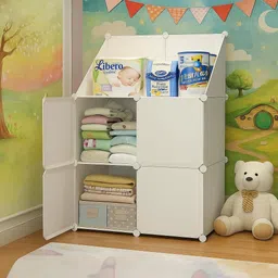 evrum 4-Door 6-Shelf Plastic almirah for kids, almirah of clothes ,cupboard PC Collapsible Wardrobe-picture-27