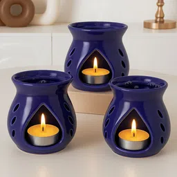 floryn decor Ceramic Diffuser with 3 Tealight Candles For Fragrance, Aromatherapy Gift Blue Diffuser Set-picture-35