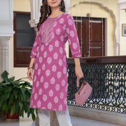 physil Women Embroidered Pure Cotton Straight Kurta image 5