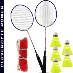 cloverbyte POWER Purple Steel LightWeight Badminton Racquet 1 Pair with 5 pc Shuttles & Net Badminton Kit-picture-13
