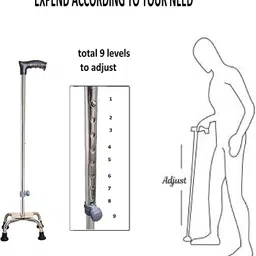 medbuddy Adjustable Walking Cane/Stick Handle with 4-Pronged feet for Extra Stability Walking Stick image 2