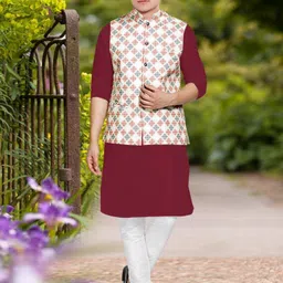 os jeans Men Cotton Blend Kurta Pyjama Ethnic Jacket Set image 5