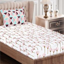 sej by nisha gupta Pink Floral 160 TC Cotton Single Bed Sized Bed Sheets With 1 Pillow Cover-picture-4