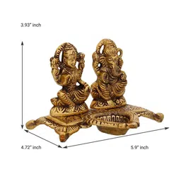 Gold Metal Goddess Laxmi With Lord Ganesha Idol with Diya eCraftIndia image 3