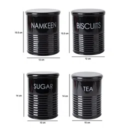 market 99 Black Galvanised Iron Tea & Sugar Jar (Each 900 Ml),Biscuits & Namkeen Jar (Each 1700 Ml) image 2