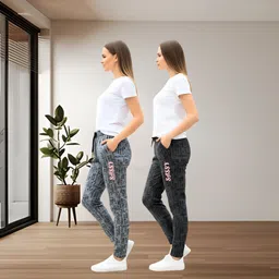 rk costing Pack of 2 Women Printed Grey, Dark Blue Track Pants image 4