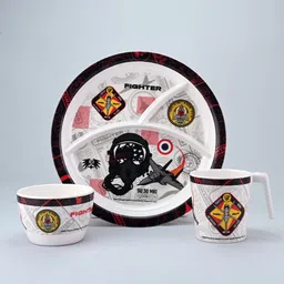 Kids 3 Pcs Rd.Plate, Mug & Bowl Set- Fighter Bowl, Cup, Plate Serving Set-image-49