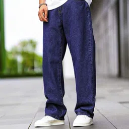 zaysh Men Loose Fit Mid Rise Dark Blue Jeans-picture-19