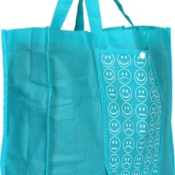 kuber industries Shopping Grocery Bags Foldable, Washable Grocery Tote Bag with One Small Pocket, Eco-Friendly Purse Bag Fits in Pocket Waterproof & Lightweight (Set Of 6,Pink & Blue) Pack of 6 Grocery Bags image 2