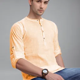 unifav Men Solid Cotton Blend A-line Kurta image 5