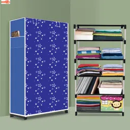 zofiy 5 Shelf Foldable Collapsible Wardrobe Storage Organizer Almirah Cloth Rack PP Collapsible Wardrobe-picture-27