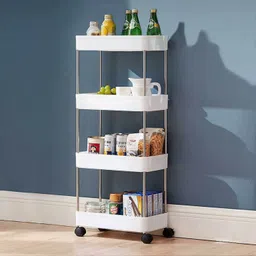 mgkenterprise 4 Layer Portable Modern Trolly Plastic Fruit & Vegetable Basket Plastic Kitchen Trolley-picture-15