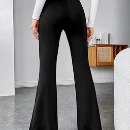 womfit Women Flared Black Cotton Blend Trousers image 2